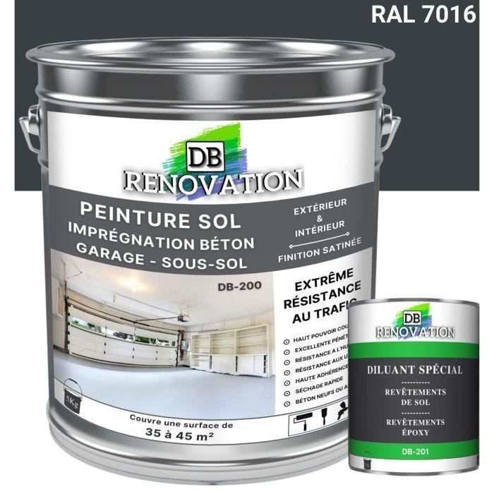 PEINTURE SOL GARAGE DB-200 - Kit 10KG - Gris anthracite - Haute résistance  au trafic extérieur - intérieur - 2x5KG + 2x1L diluant - Cdiscount Bricolage