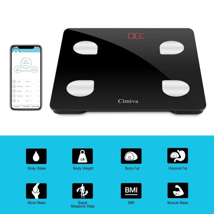 Pese Personne Impedancemetre Balance Connectee Bluetooth Composition Corporelle Intelligente Mesure Poids Masse Graisseuse Imc Achat Vente Pese Personne Cdiscount