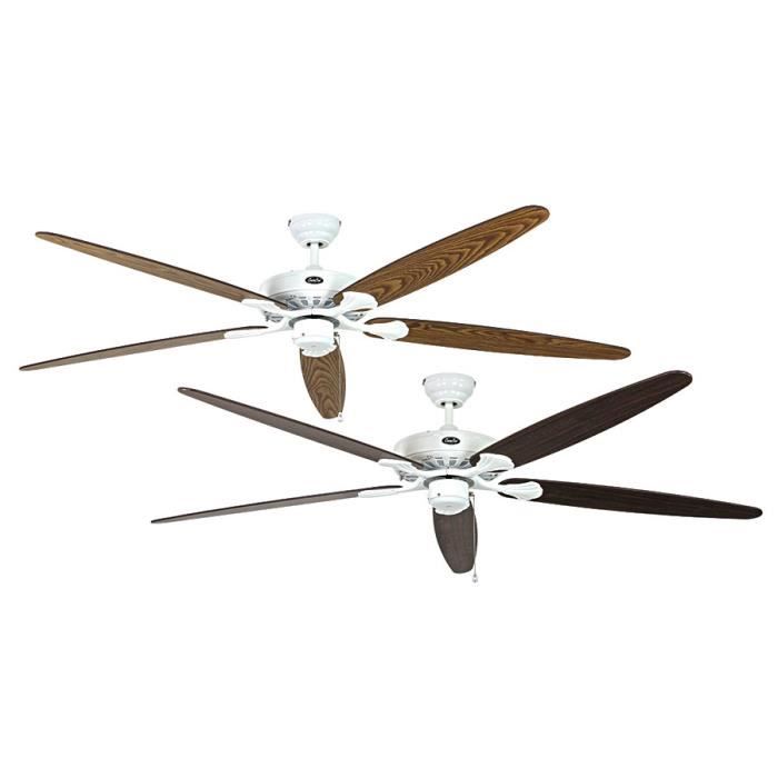  Ventilateur de plafond Royal WE classic 180 Cm blanc laqu&eacute; pales Ch&ecirc;ne vieilli et noyer CASAFAN 