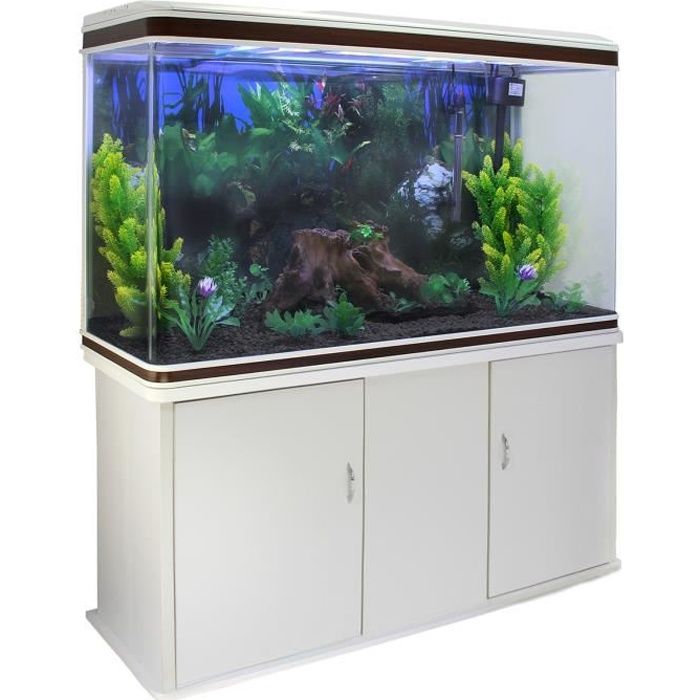 MONSTERSHOP Aquarium &agrave; bords Blanc & Noisette, Kit de D&eacute;marrage, Meuble de support Blanc