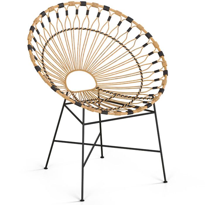 Chaise d'extérieur ronde en rotin synthétique Design Boho Bali Elsa Naturel - vue 2