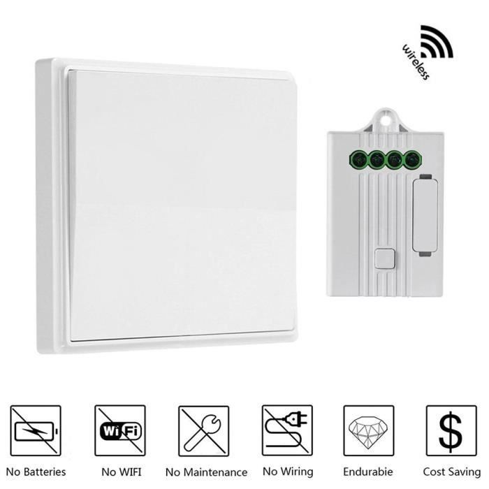 Interrupteur Lumière Sans Fil Mural – Programmable, Sans Câblage, Panneau Seul (Récepteur Non Inclus)