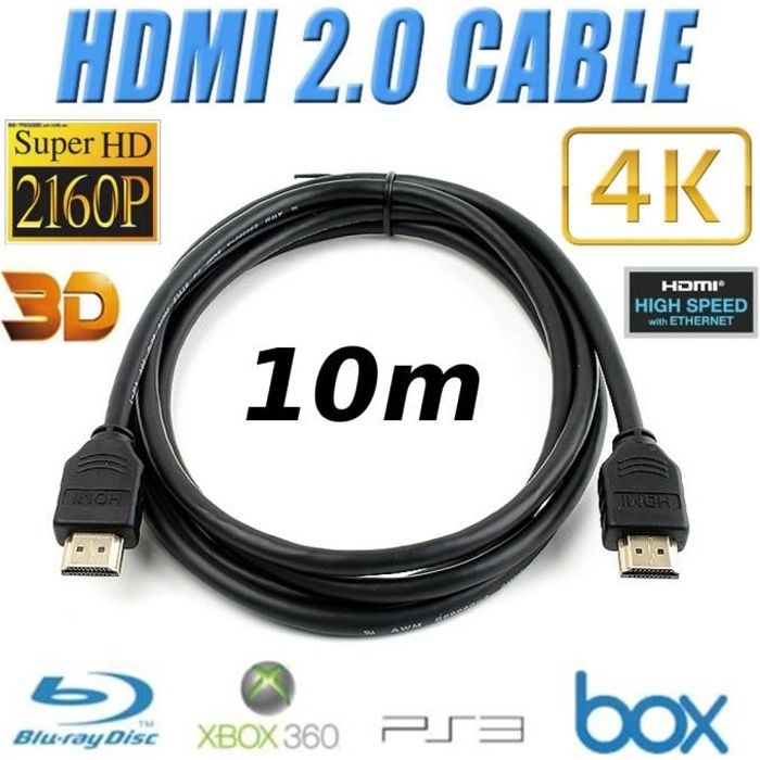 CABLE HDMI 2.0 10m 3D 4K UltraHD 2060p - Achat / Vente câble tv