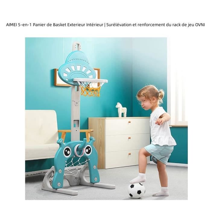 Panier De Basket Enfant – Hauteur Réglable 70-138 Cm – Base Anti-basculement – Pour Intérieur/extérieur – 3-12 Ans – Bleu – Inclus Pompe Et Ballons