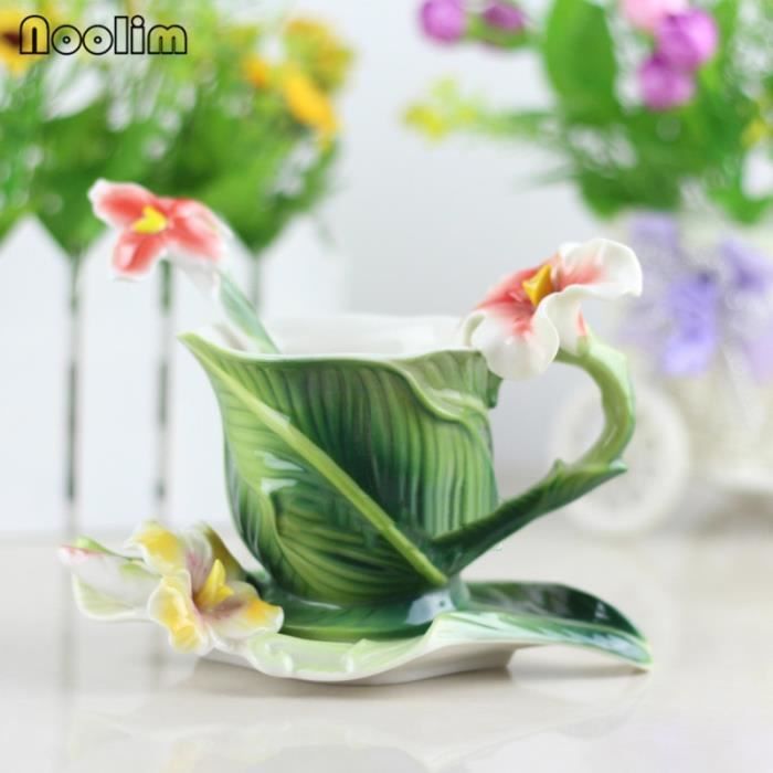 Ensemble De 2 Tasses à Café En Porcelaine Avec Soucoupes Et Plateau - Motif Orchidées - Marque HOme - Occasion Comme Neuf