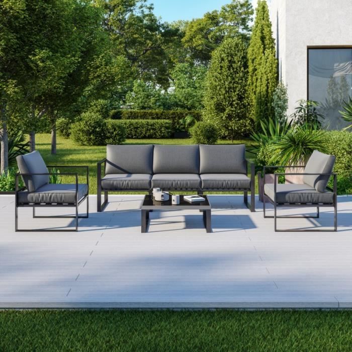 Salon de jardin design aluminium 5 Places couleur Gris - FIGARI - Cdiscount  Jardin