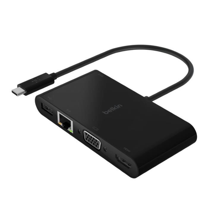 Hub USB Belkin HUB USB-C 4 en 1 (100W PD HDMI VGA RJ45 USB-A)