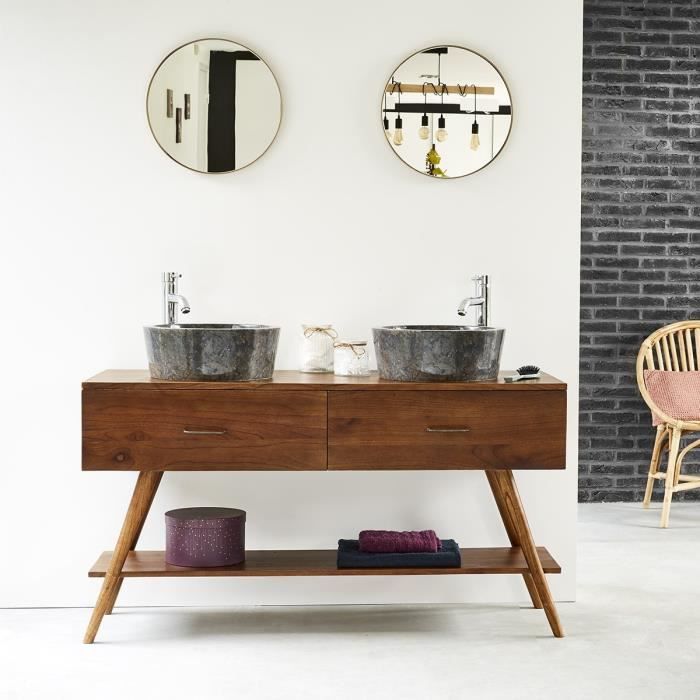 Meuble Salle De Bain Fer Et Bois Meuble De Salle De Bain En Bois De Mindy 135 Bdbd Achat Vente Meuble Vasque Plan Meuble De Salle De Bain En Cdiscount