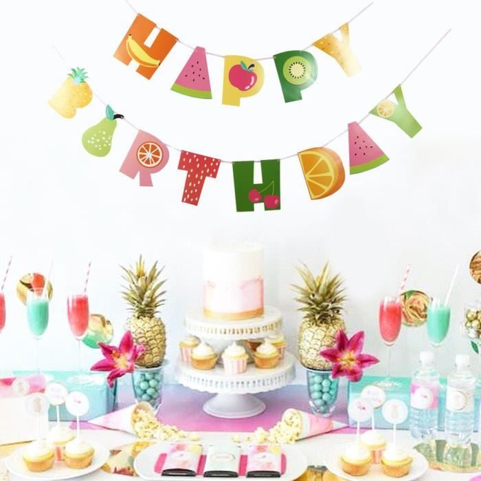 Happy Birthday Guirlande Decorative A Fruit Tropical Multicolore Fete D Ete Anniversaire Hawai Luau Banniere Cdiscount Maison