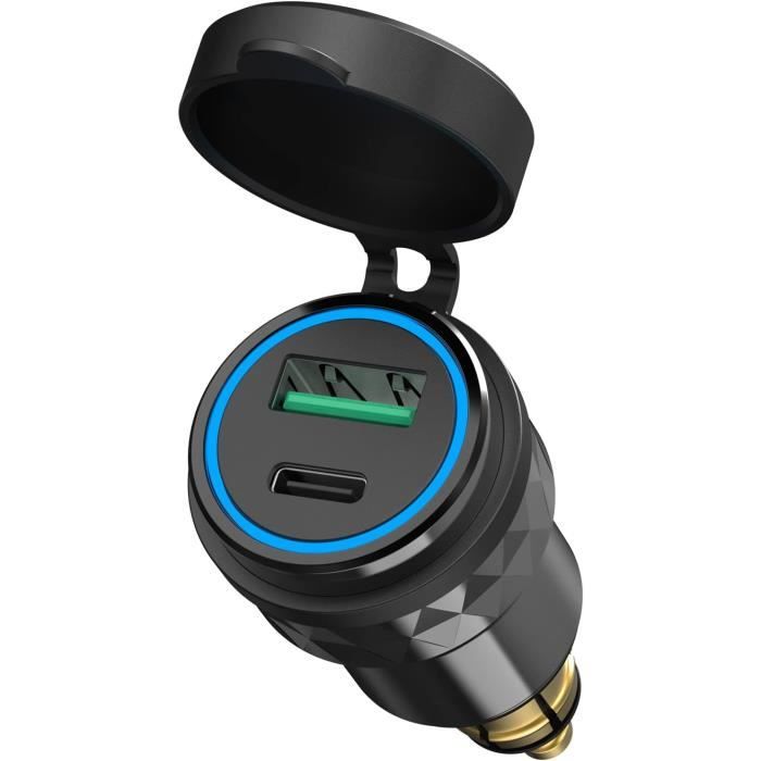 Chargeur USB Moto DIN 12V - PD30W/QC18W - Voltmètre - Pour BMW Ducati Triumph - Alliage Aluminium