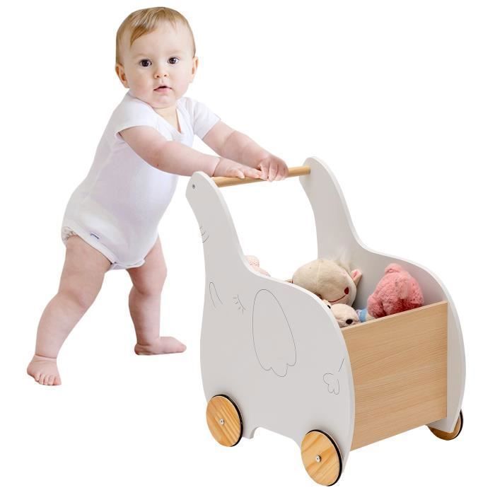COSTWAY Chariot de Marche pour Enfant Caddie 2-en-1 Utilisation comme Trotteur pour Bébé 1 - 3 Ans Roues en Caoutchouc Blanc