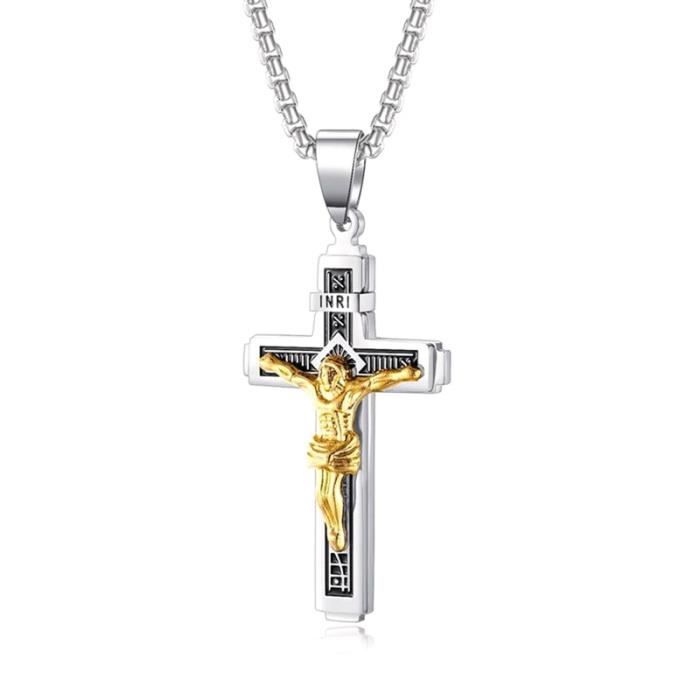 Pendentif Crucifix En Acier Inoxydable - Croix Chrétienne Avec Jésus-Christ, Marque Turtleland, Neuf