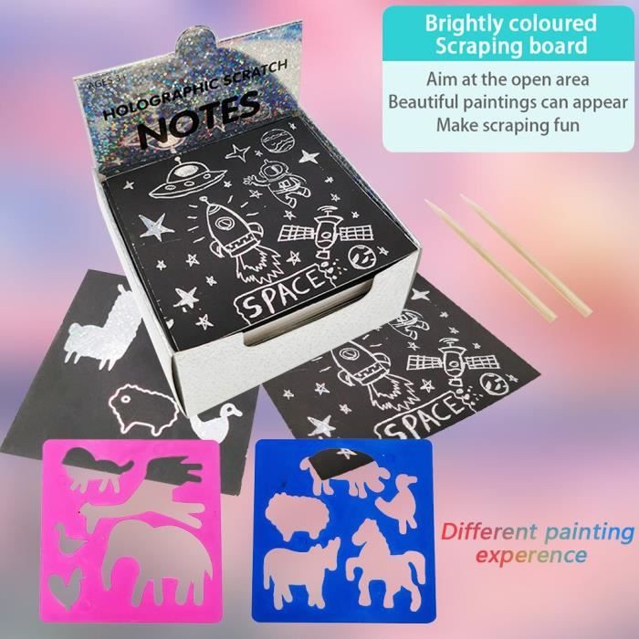 Kit De Peinture à Gratter - 20 Cartes Postales + Outils Pour Dessiner En Grattant, Activité Créative Enfant