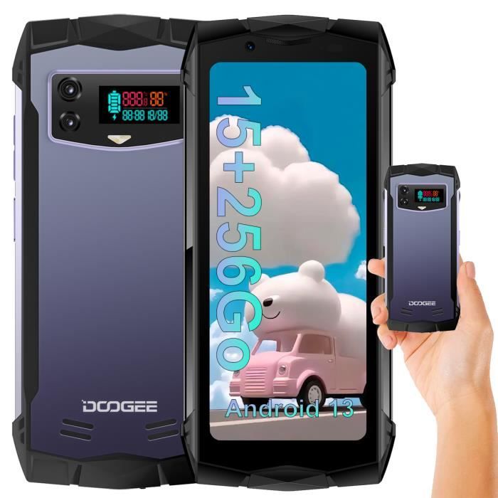 Doogee Smini Smartphone Robuste 15Go + 256Go Helio G99 Caméra 50MP 4.3'' 3000mAh GPS NFC Double SIM 4G - Violet