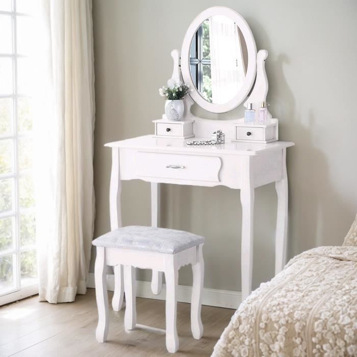 Coiffeuse Avec Miroir Pliable Moderne Table De Maquillage En MDF Avec 2