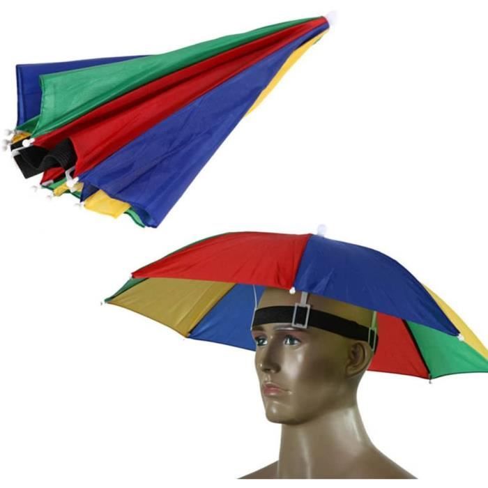 Chapeau Parapluie Réglable Avec Bandeau élastique - Diamètre 69 Cm, Pliable, Pour Pêche, Plage, Camping