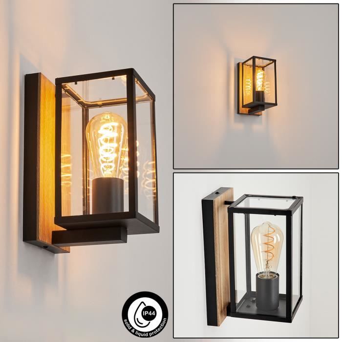 Lampe murale dextérieur - HOFSTEIN - Vinadio - Métal/Verre Noir - Imitation Bois - Design Rétro Lampe murale dextérieur - HOFSTEIN - Vinadio - Métal/Verre Noir - Imitation Bois - Design Rétro