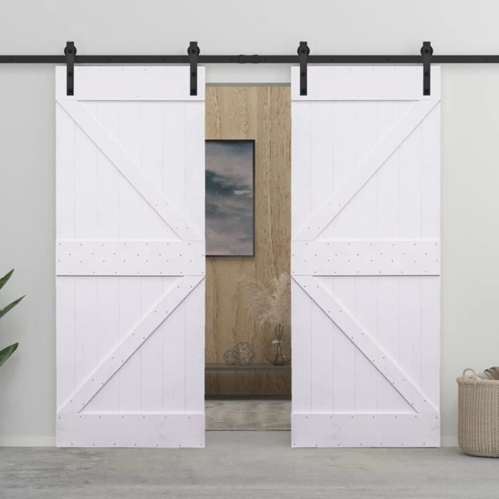 Porte coulissante avec kit de quincaillerie 80x210cm Pin
