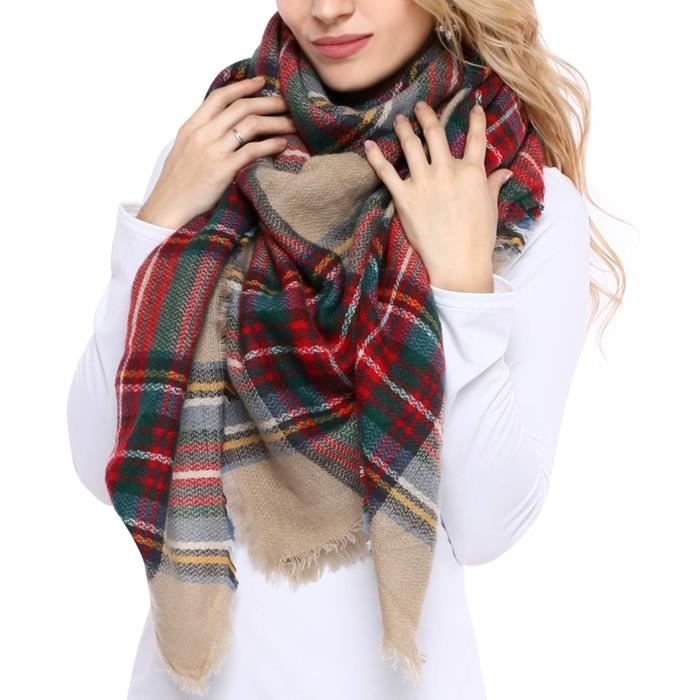 Foulard d hiver pour femme a carreaux chaud chaud cape de chale surdimensionne tartan confortable Beige Beige Cdiscount Pret a Porter
