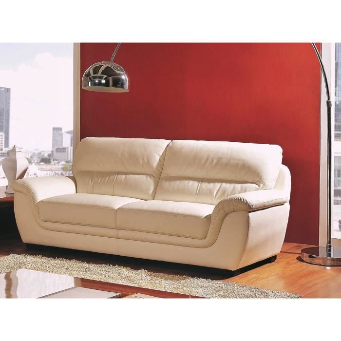 Canapé 2-3 Places Cuir Beige + 2 Fauteuils Assortis – Très Bon état – Occasion