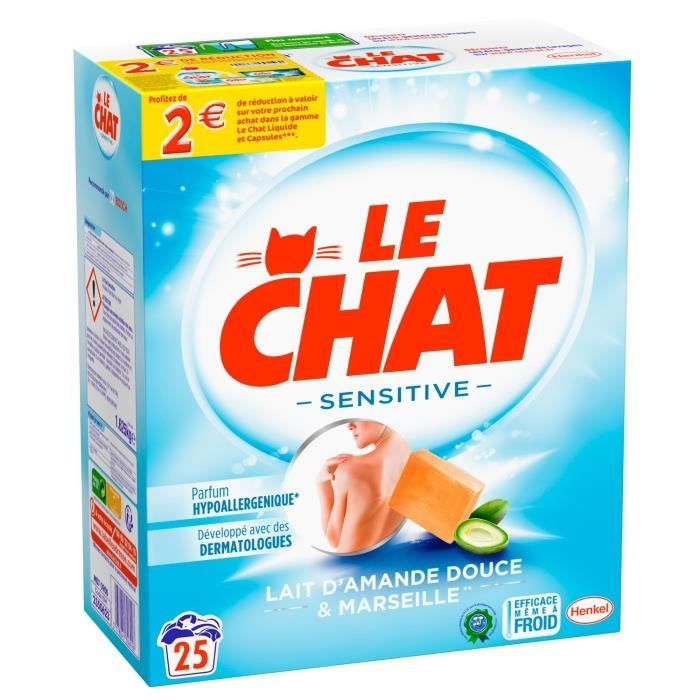 Lot De 8 Le Chat Sensitive Lait D Amande Douce Marseille Lessive En Poudre Boite 1 630kg 25 Lavages Cdiscount Electromenager