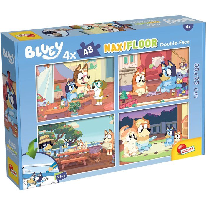 Lisciani BLUEY 4 Puzzles pour Enfants dès 4 x 48 pièces MaxiFloor 35x25 cm Puzzles 2 en 1 Double Face avec Verso à Colorier Jeux Educatifs Jeu de Réflexion et Patience - vue 2