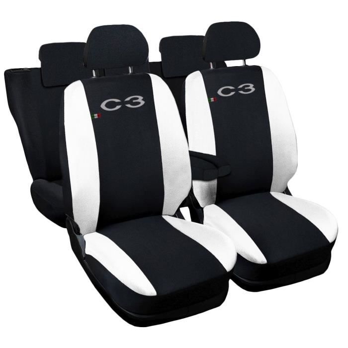 Lupex Shop Housses de siège auto compatibles pour C3 Noir Blanche