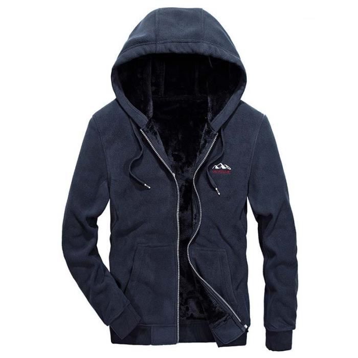 Veste Molleton Zippee Homme a Capuche Hiver Casual Veste Sweat Chaude Epais Bleu Cdiscount Pret a Porter