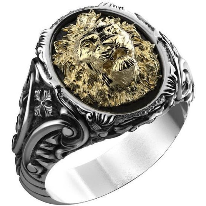 Bague Hommes Femmes Bijou Animalier Chevaliere Tete De Lion