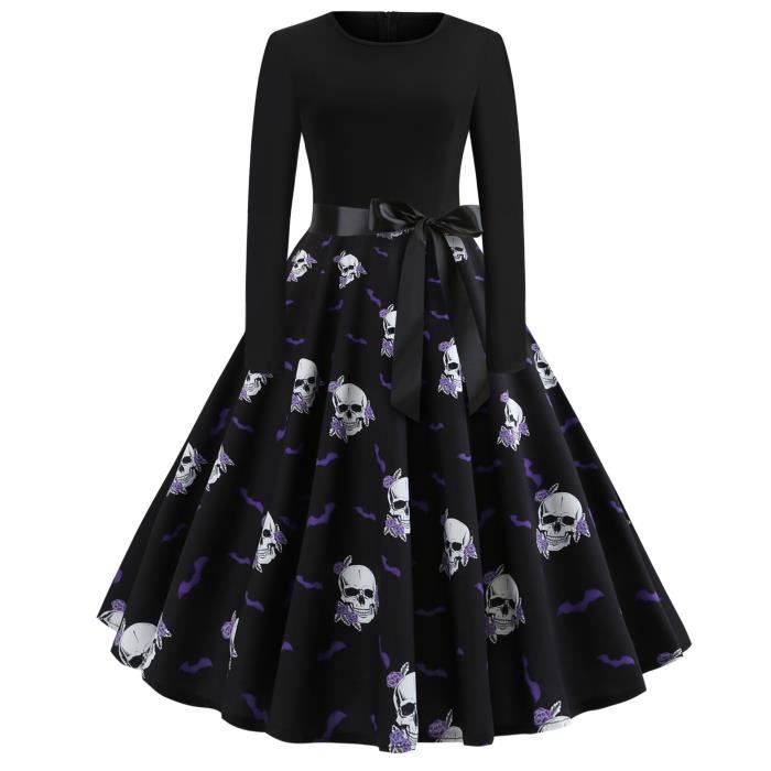 Robe Citrouille Femme 2023 Sexy Dos Sans Manches Grande Jupe Swing Chic Vêtements Deguisement Noël Femme Robe Tulle Femme Robe Citrouille Imprimé Halloween