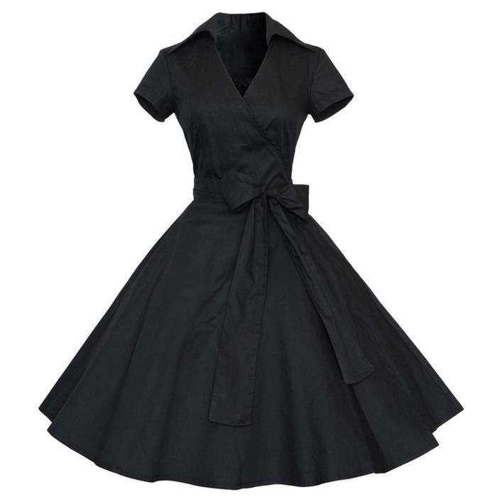 Femmes Robe Annees 50 Vintage 60 Balancer Pinup Retro Casual Femme Au Foyer De Boule De Partie Noir Noir Achat Vente Robe Cdiscount