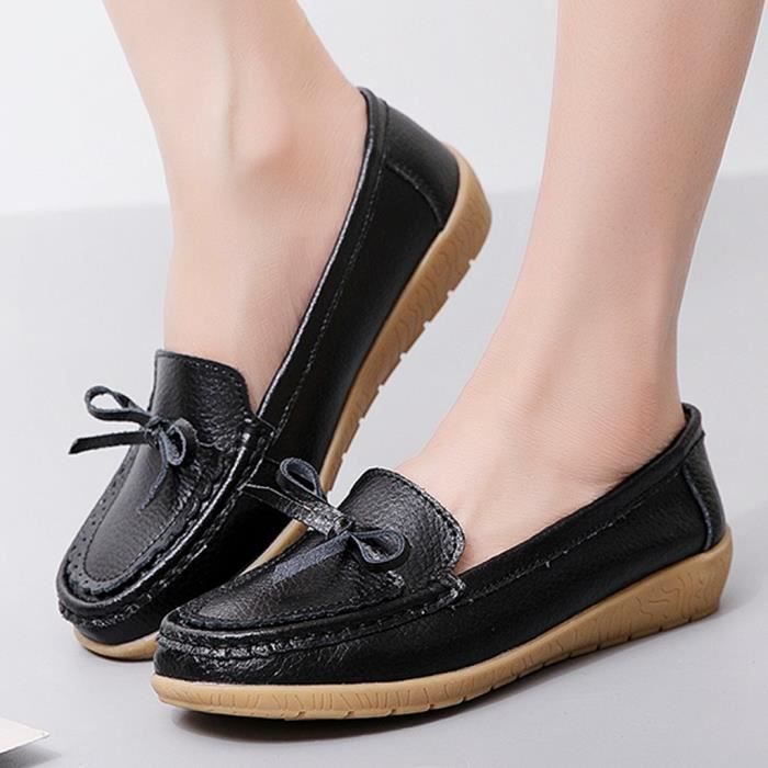 Loisirs femmes bout rond couleur unie chaussures compensées chaussures simples pois bateau chaussures Noir