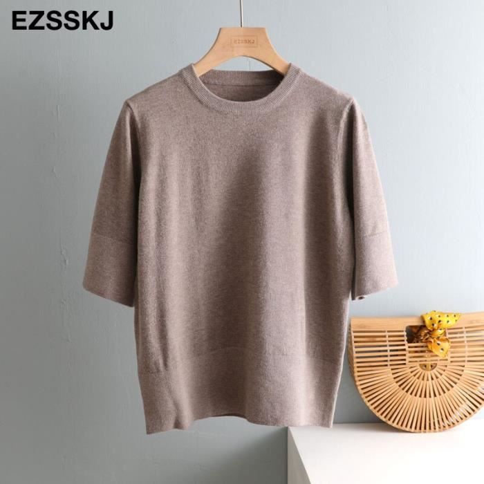 PULL Pull chic pull epais femme a demi manches col rond ample basique chaud tricote top collection automne hiver Type Kaki Blanc Cdiscount Pret a Porter