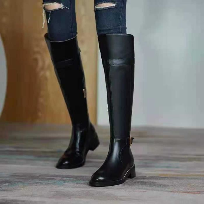 Mode grande taille bottes femmes automne Long Tube chaussures à talons bas bottes  bottes pointues bottes de chevalier - Noir484 Noir - Cdiscount Chaussures