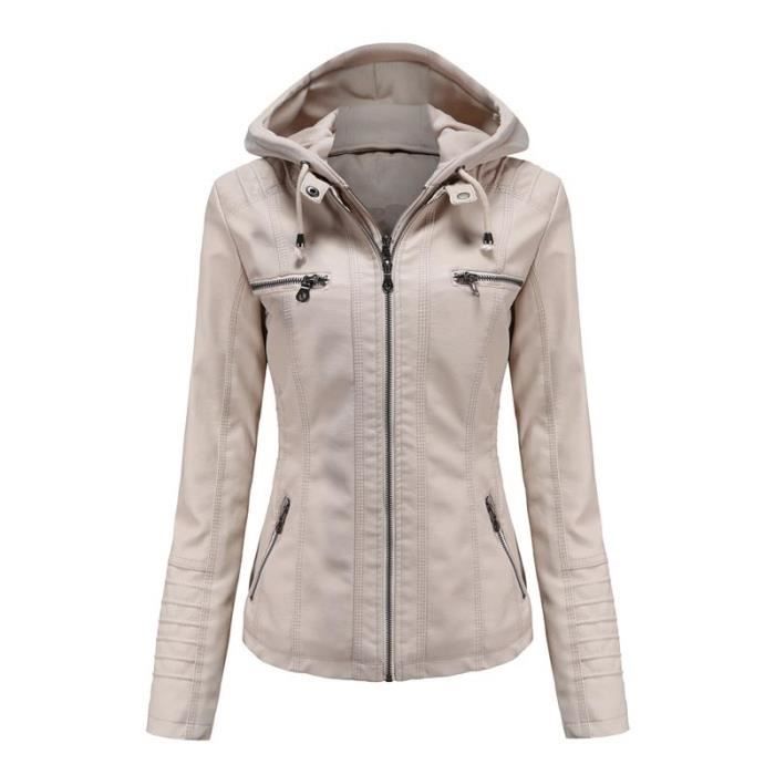 Blouson Femme Simili Cuir Capuche Amovible Zippee Printemps et