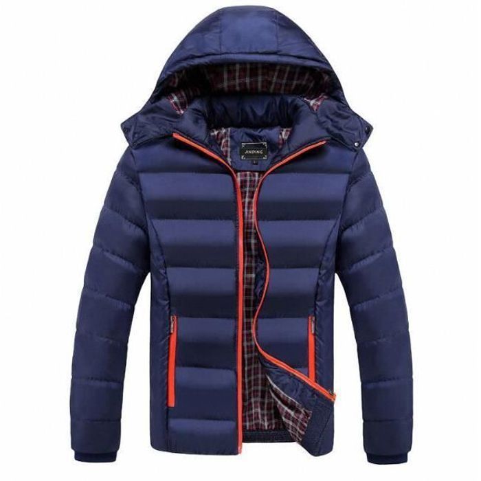 Doudoune homme Casual a capuche Veste Blouson Homme Epais zipper parka bleu marine bleu marine Cdiscount Pret a Porter
