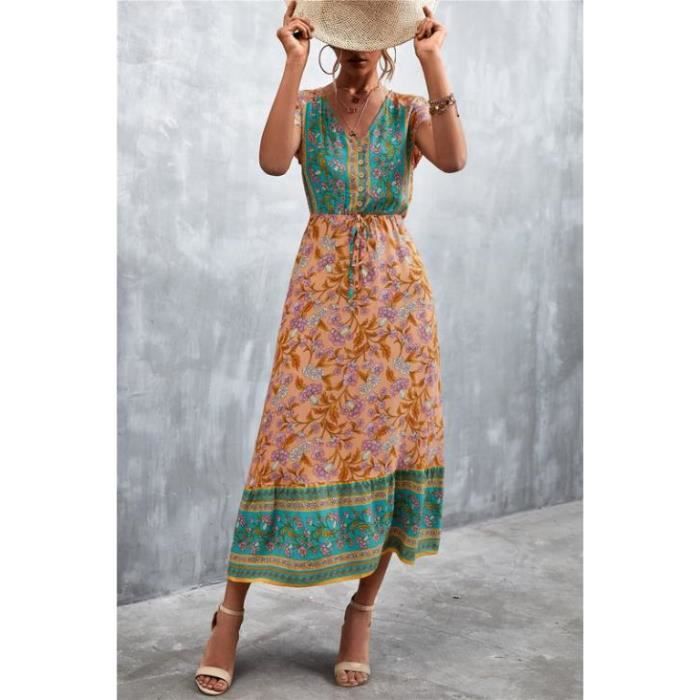 Blouse Femme Robe Imprimé Floral Noir Col V Manches Courtes - Taille S à XL, Neuve Avec étiquettes Robe Noire Manches Courtes