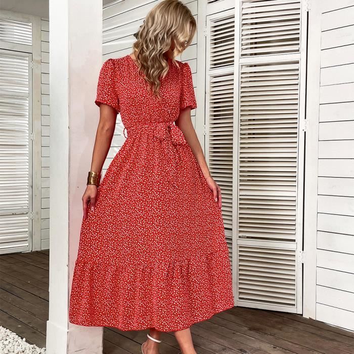 Robe femme chic Mode elegant Boheme Vacances a la plage Rouge DICK Rouge Cdiscount Pret a Porter