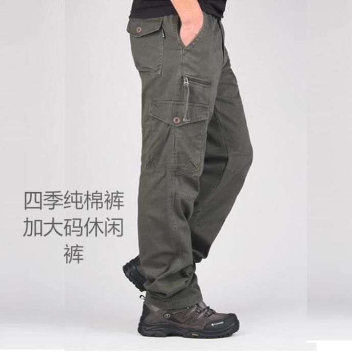 Pantalon Cargo Homme Multi Poches Regular Droit Taille Elastique Pantalon  de Travail Coton Couleur - Vert ZP