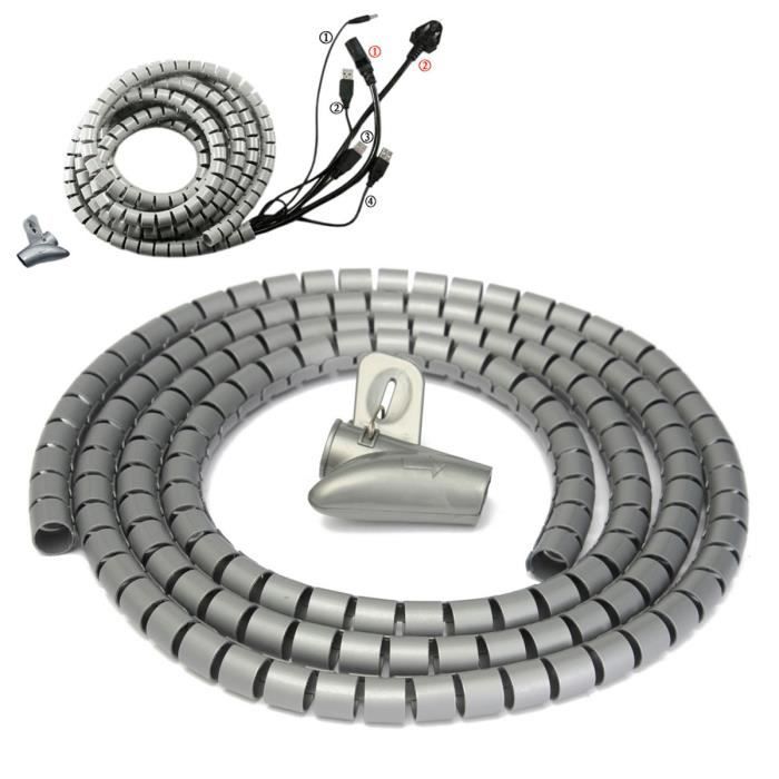 2M Ø15mm Gaine Tube Spirale Range Cache Câble Fil Cordon Ruban Organisateur  de Rangement avec Clip Attache GRIS - Cdiscount Bricolage