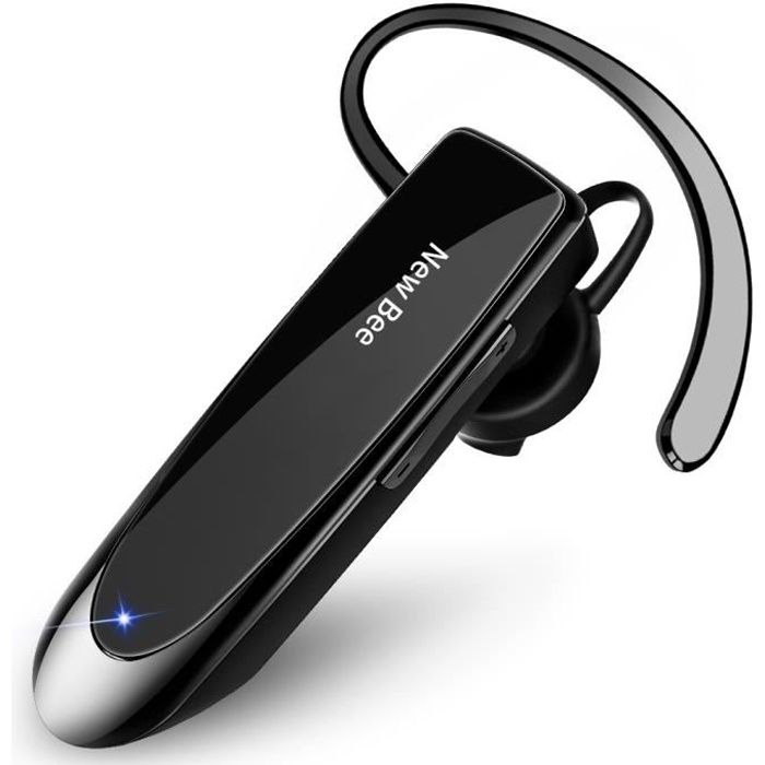 New bee Oreillette Bluetooth V5.0 avec Microphone Casque Mains Libres Casque d’Affaires Casque de Conduite pour iPhone Samsung Huawei Sony HTC LG PC Blanc 