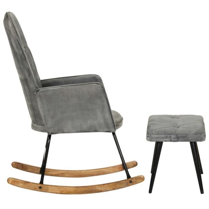 omabeta - fauteuils à bascule - chaise à bascule avec repose-pied gris vintage toile hb06095