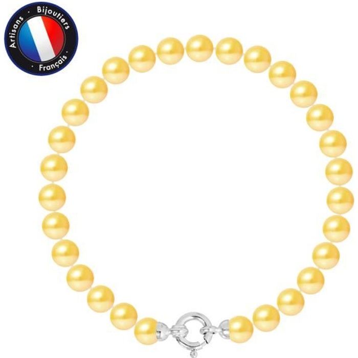 perlinea - bracelet véritable perle de culture d'eau douce ronde 6-7 mm gold - or jaune - bijoux femme