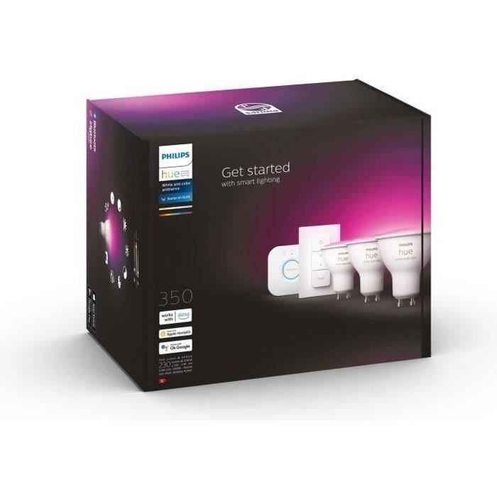 PHILIPS HUE Kit de démarrage White & Colors 2 ampoules avec pont de  connexion et télécommande variateur - 10 W - E27 - Cdiscount Bricolage