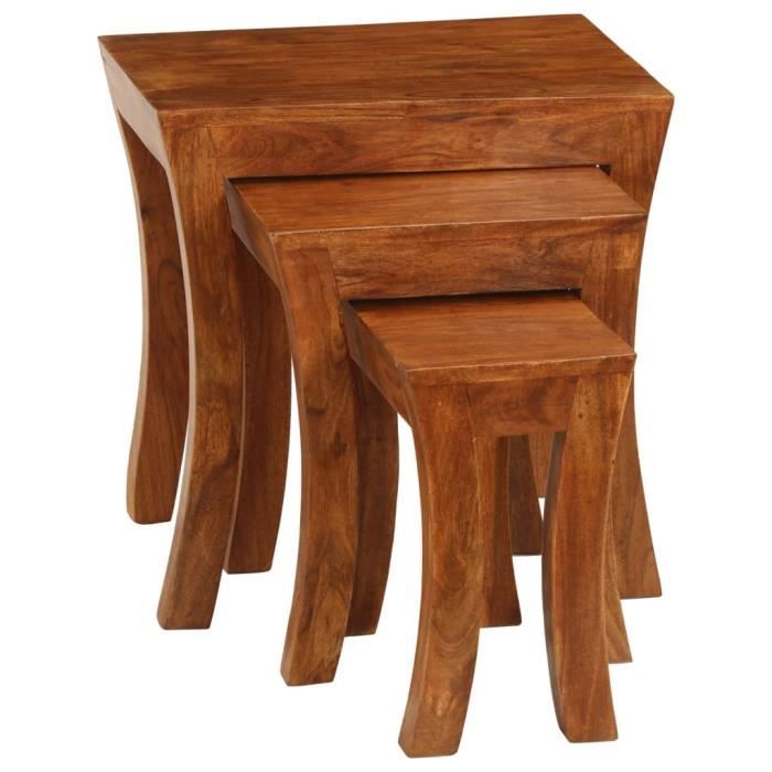 lex table gigogne 3 pcs bois massif d'acacia 50x35x50 cm marron - qqmora - azn74104