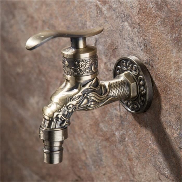 Robinet Mural Vintage Dragon Sculpté - Laiton Antique, Alliage De Zinc Sans Plomb, Pour Jardin Ou Salle De Bain