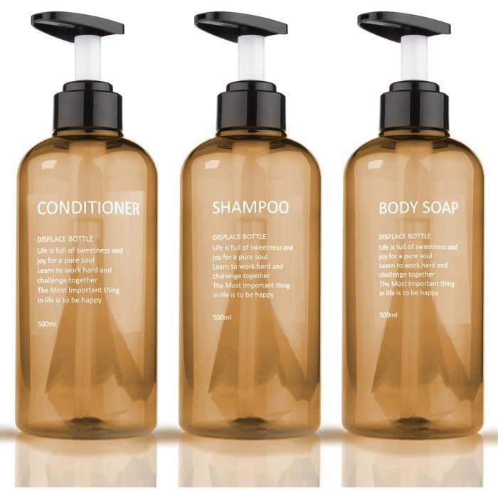 Flacons Pompe 500ml Noir - Lot De 4 Pour Shampoing Et Savon