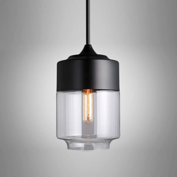 SNO Lustre Moderne en Verre Ø20*H23cm Plafonnier E27 Luminaire Lampe de Plafond Vintage Noir pour Salon Chambre Loft