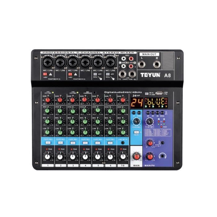 A8 Table de Mixage Portable Carte Son Console de Mixage 8 Canaux Ordinateur Enregistrement DJ