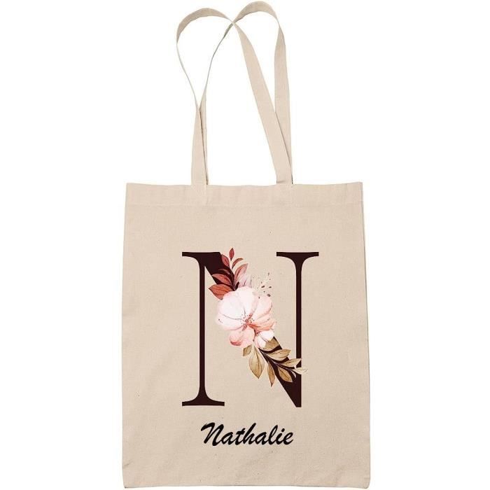 Planetee Tote bag Eva Sac caban en toile coton prénom femme avec Lettre